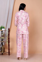 Rayon Floral Foil Print Co-Ord Set with Handcrafted Details