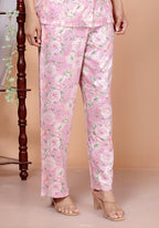 Rayon Floral Foil Print Co-Ord Set with Handcrafted Details