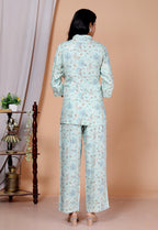 Rayon Floral Foil Print Co-Ord Set with Handcrafted Details