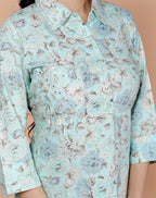 Rayon Floral Foil Print Co-Ord Set with Handcrafted Details