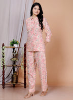 Rayon Floral Foil Print Co-Ord Set with Handcrafted Details