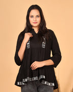 Rayon Short Kurti with Machine Embroidery Work