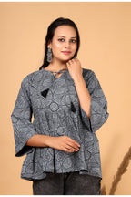 Women’s  Printed Pure Cotton Short Kurti with Flared Sleeves