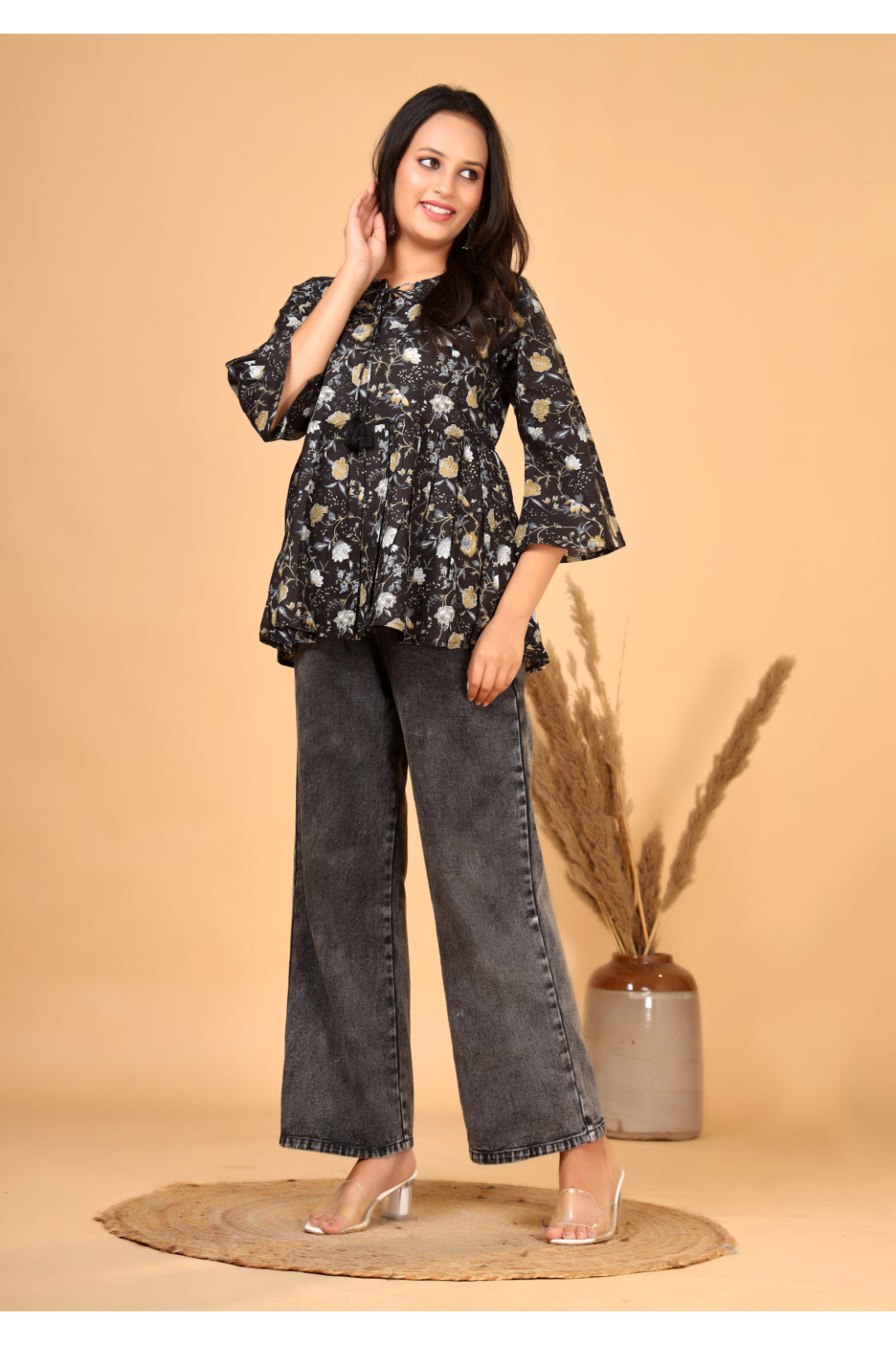 Women’s  Printed Pure Cotton Short Kurti with Flared Sleeves