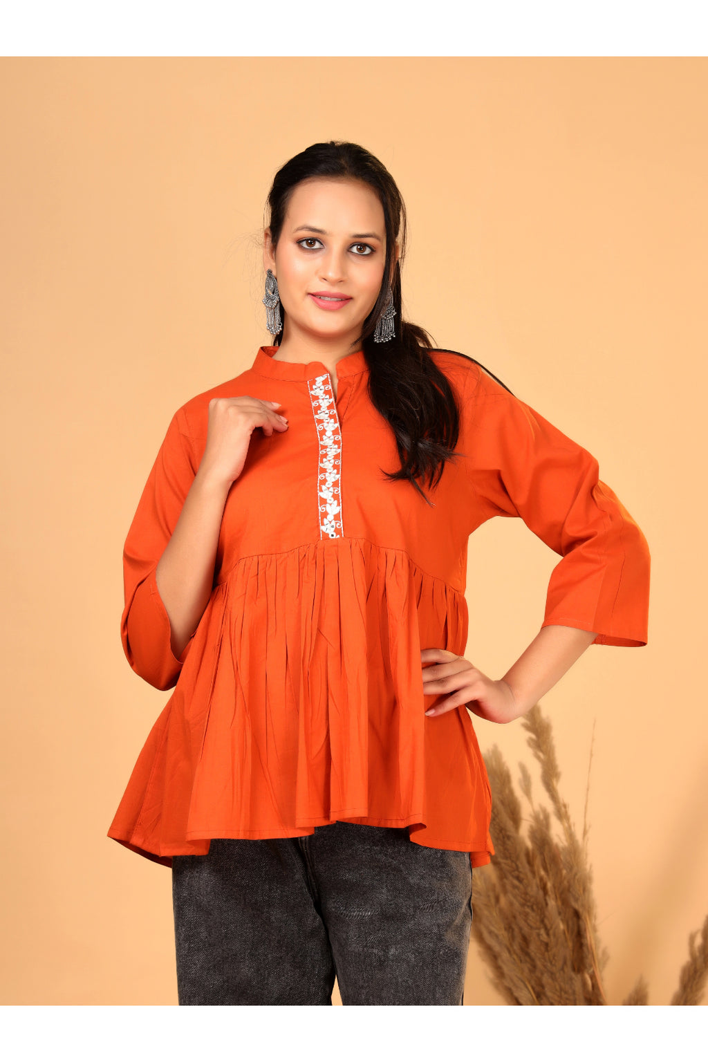 Premium Cotton  (60x60) Front Embroidered Gathered Top