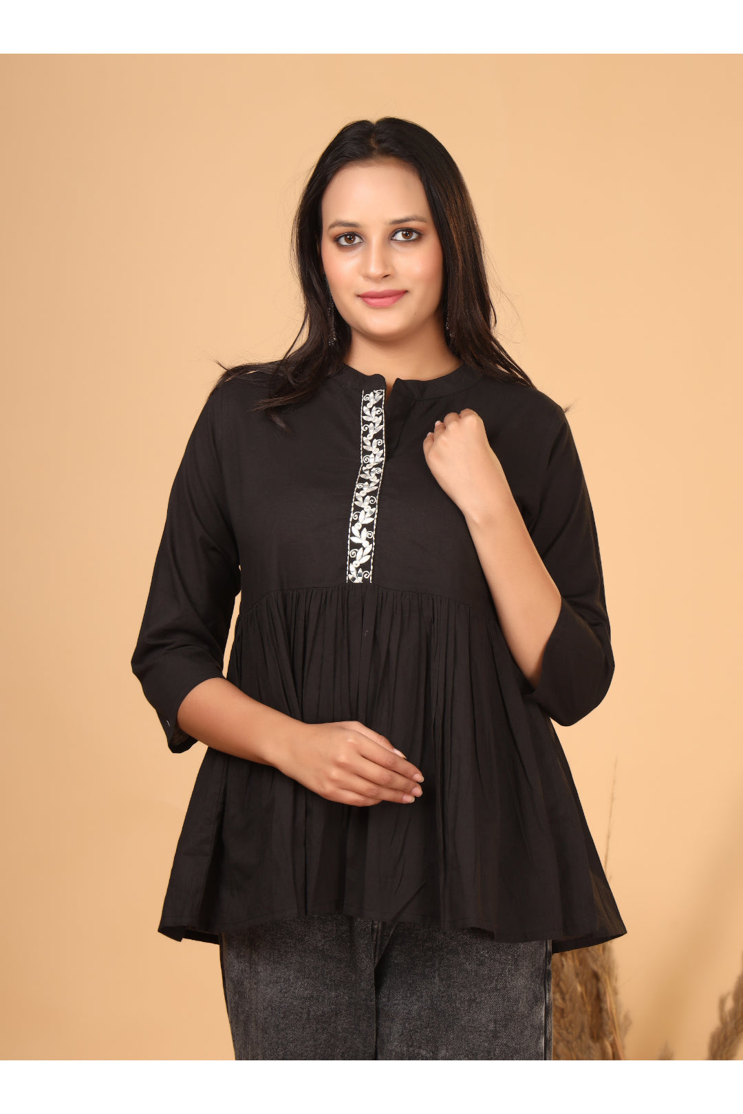 Premium Cotton  (60x60) Front Embroidered Gathered Top