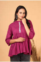 Premium Cotton  (60x60) Front Embroidered Gathered Top
