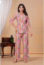 Simple Leaf Print Cotton Shirt Style Co-ord Set