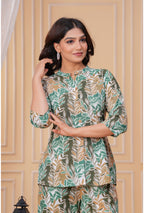 Simple Leaf Print Cotton Shirt Style Co-ord Set