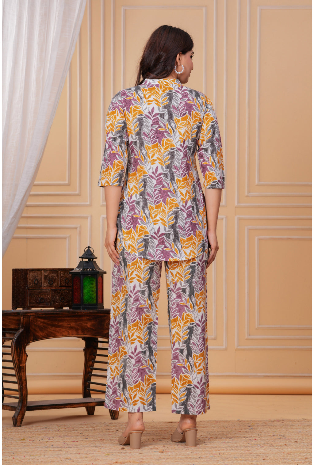 Simple Leaf Print Cotton Shirt Style Co-ord Set