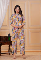 Simple Leaf Print Cotton Shirt Style Co-ord Set