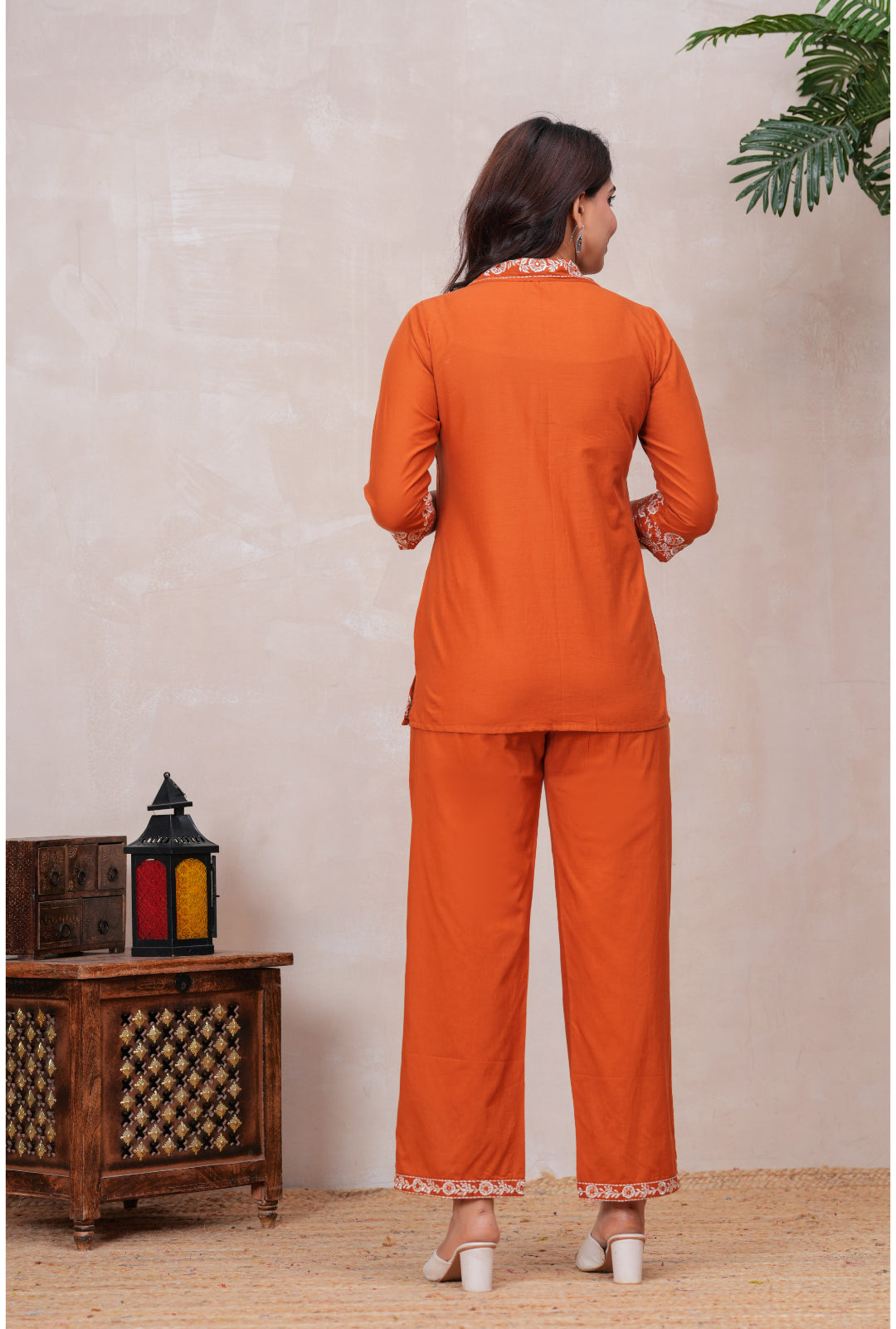 Floral Embroidered Pure Cotton Co-ord Set with Shirt Collar