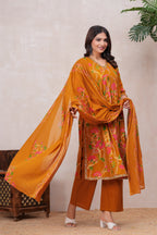 Flowing Anarkali Style Suit in Soft Discharge Cotton with Embroidery on Neck