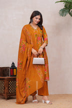 Flowing Anarkali Style Suit in Soft Discharge Cotton with Embroidery on Neck