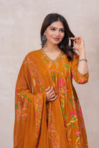 Flowing Anarkali Style Suit in Soft Discharge Cotton with Embroidery on Neck