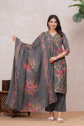Flowing Anarkali Style Suit in Soft Discharge Cotton with Embroidery on Neck