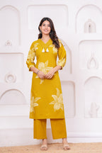 Elegant Floral Print three Piece Suit Set with Pintex V-Neck