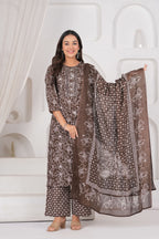 Jaipur Kurti Floral Printed Cotton Kurta Set with Embroidery & Dupatta