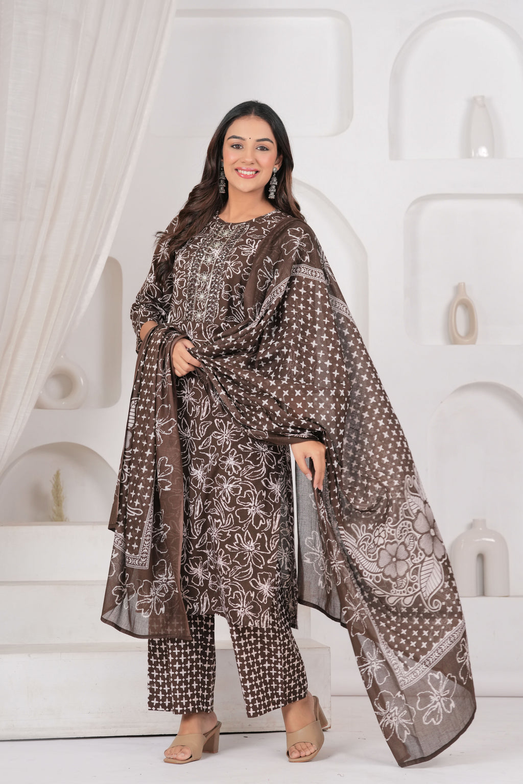 Jaipur Kurti Floral Printed Cotton Kurta Set with Embroidery & Dupatta