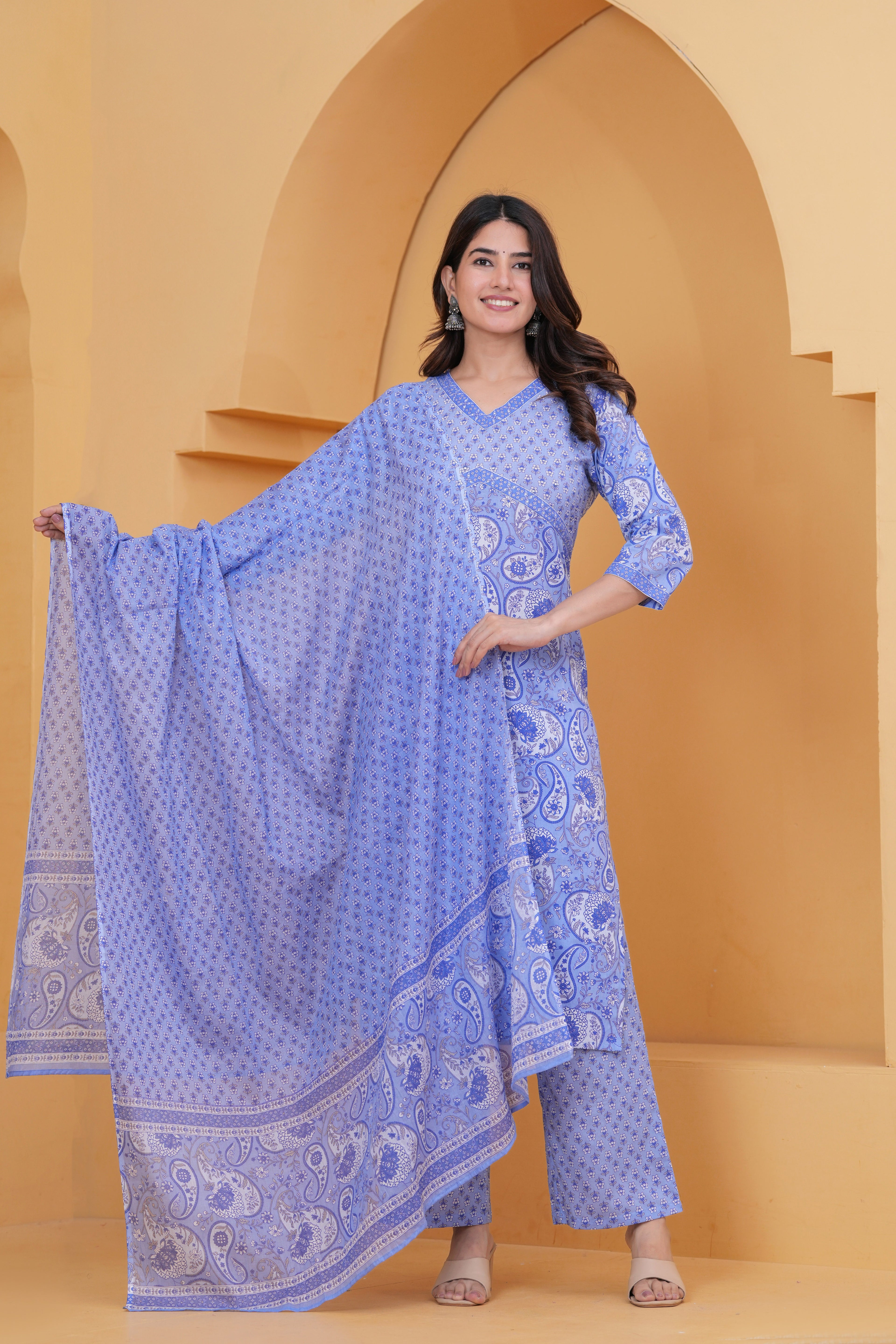 Sanganeri Print Pure Cotton 60*60 3-Piece Suit Set