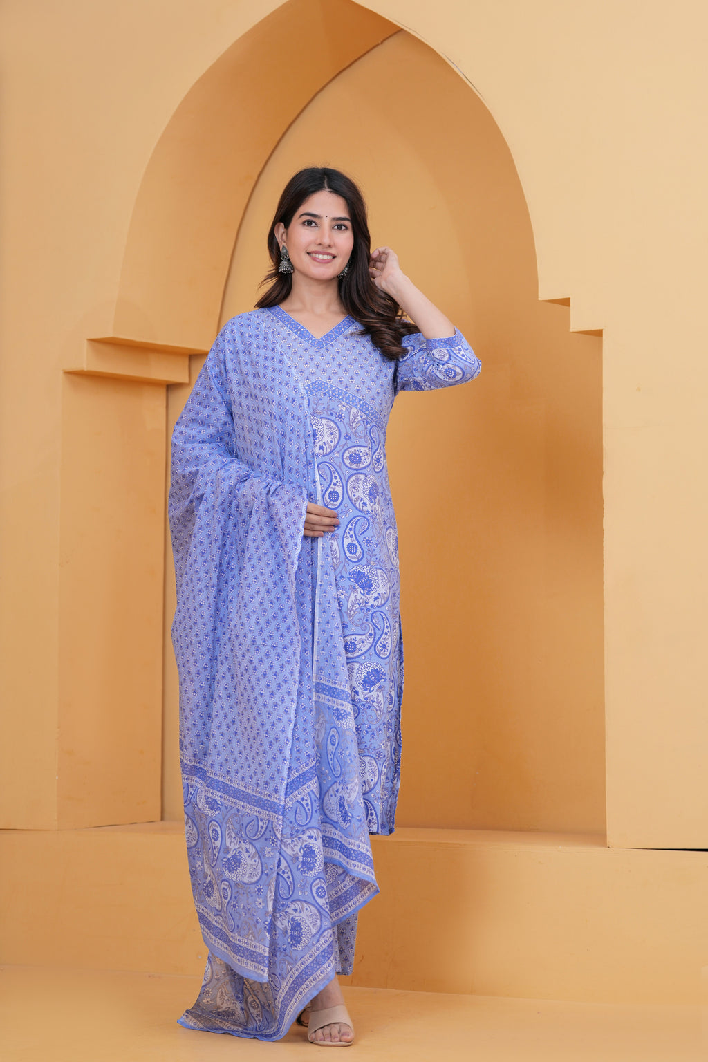 Sanganeri Print Pure Cotton 60*60 3-Piece Suit Set