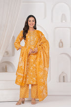 Jaipur Kurti Floral Printed Cotton Kurta Set with Embroidery & Dupatta