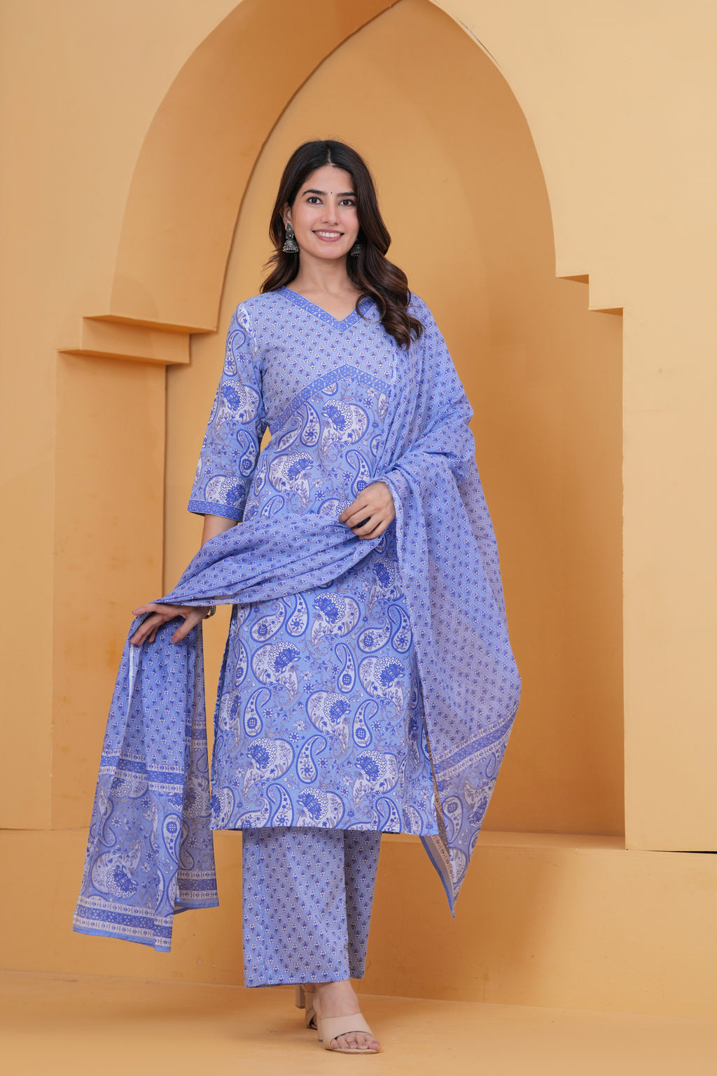 Sanganeri Print Pure Cotton 60*60 3-Piece Suit Set