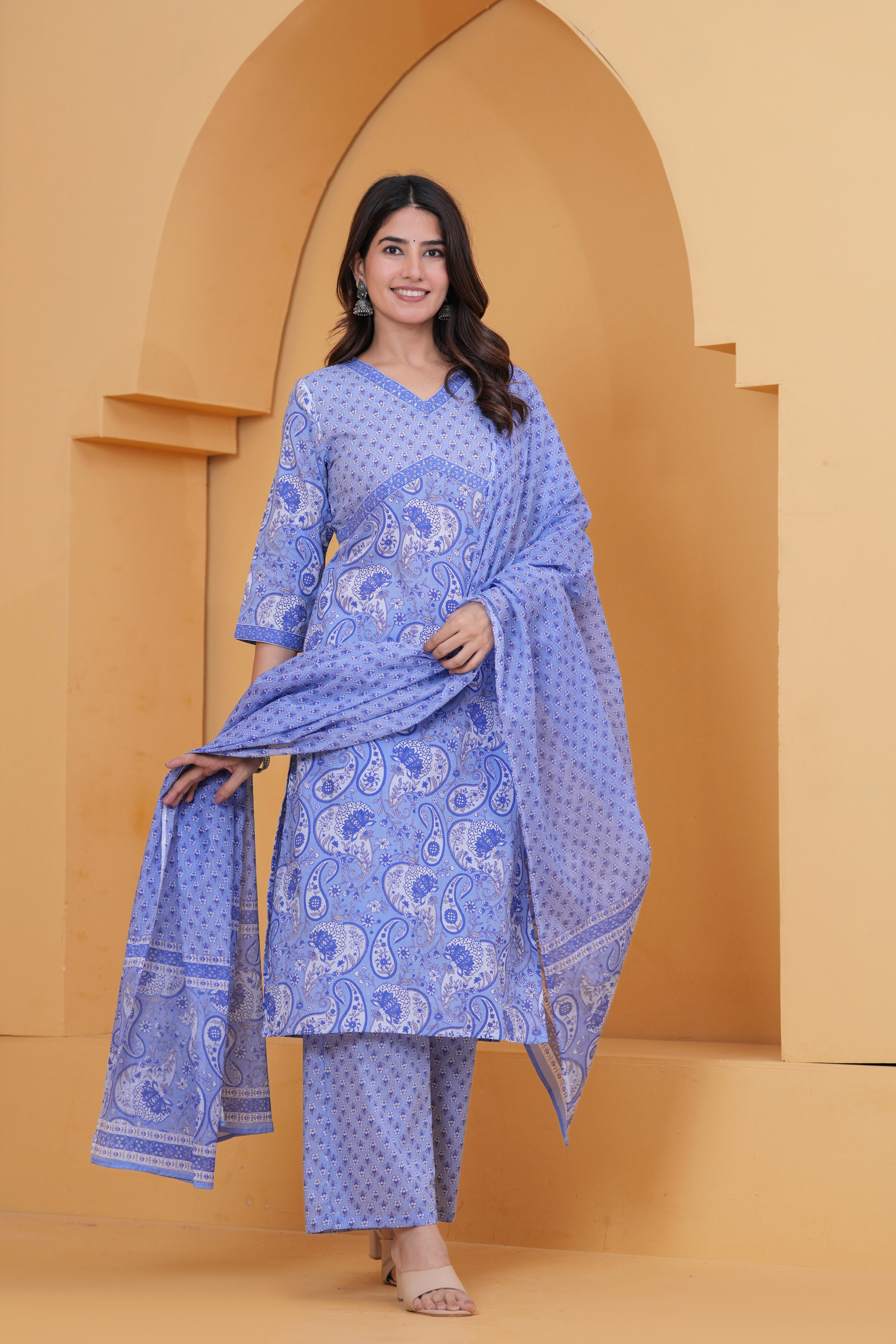 Sanganeri Print Pure Cotton 60*60 3-Piece Suit Set