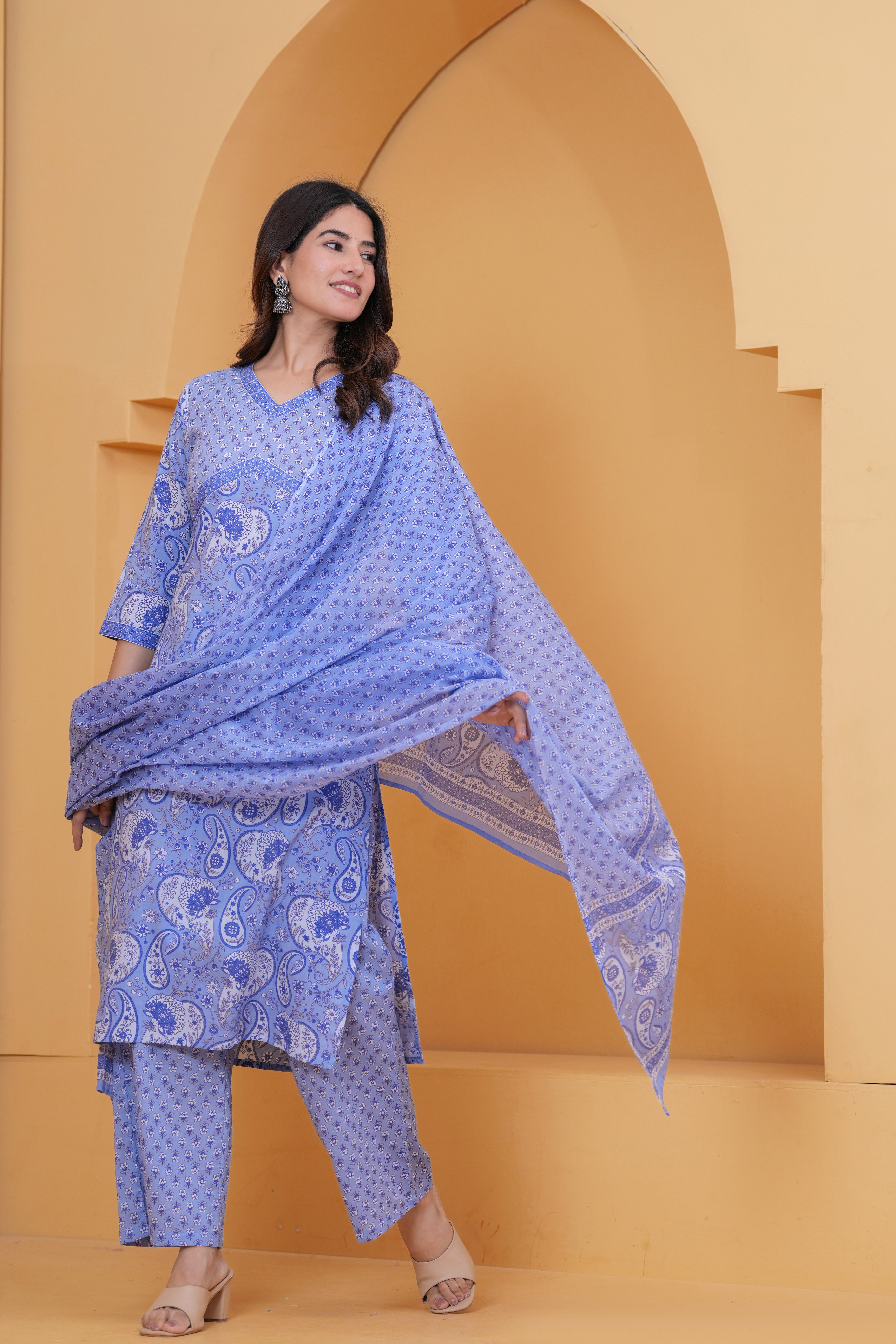 Sanganeri Print Pure Cotton 60*60 3-Piece Suit Set