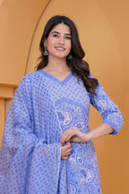 Sanganeri Print Pure Cotton 60*60 3-Piece Suit Set