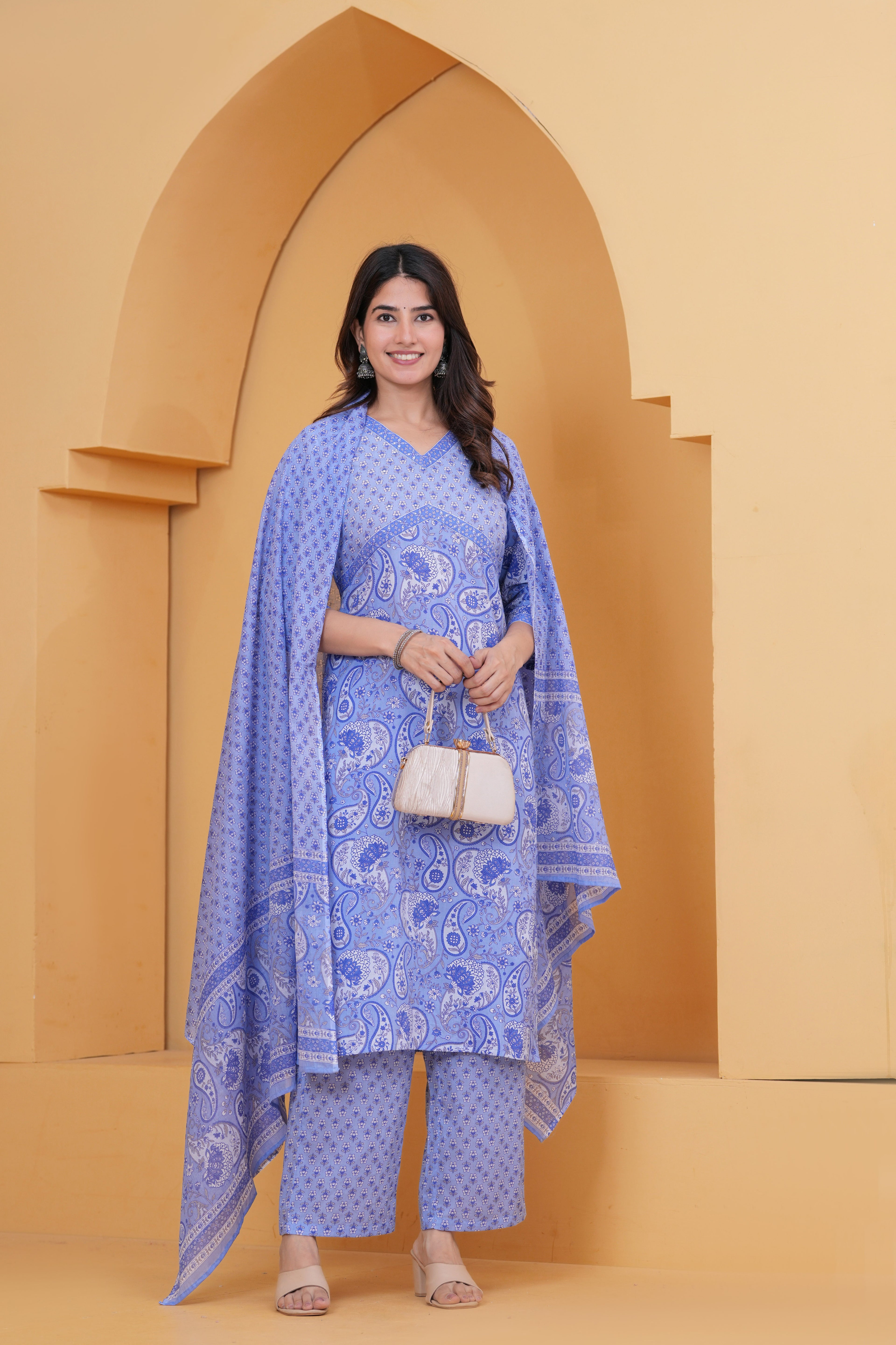 Sanganeri Print Pure Cotton 60*60 3-Piece Suit Set