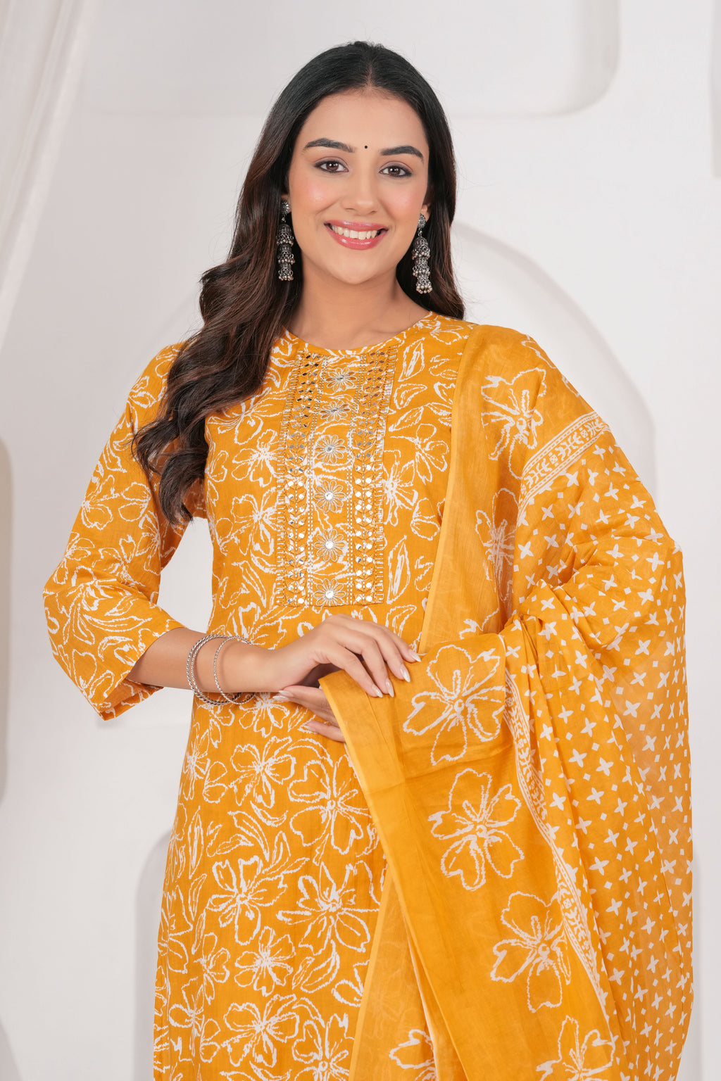 Jaipur Kurti Floral Printed Cotton Kurta Set with Embroidery & Dupatta