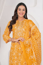 Jaipur Kurti Floral Printed Cotton Kurta Set with Embroidery & Dupatta