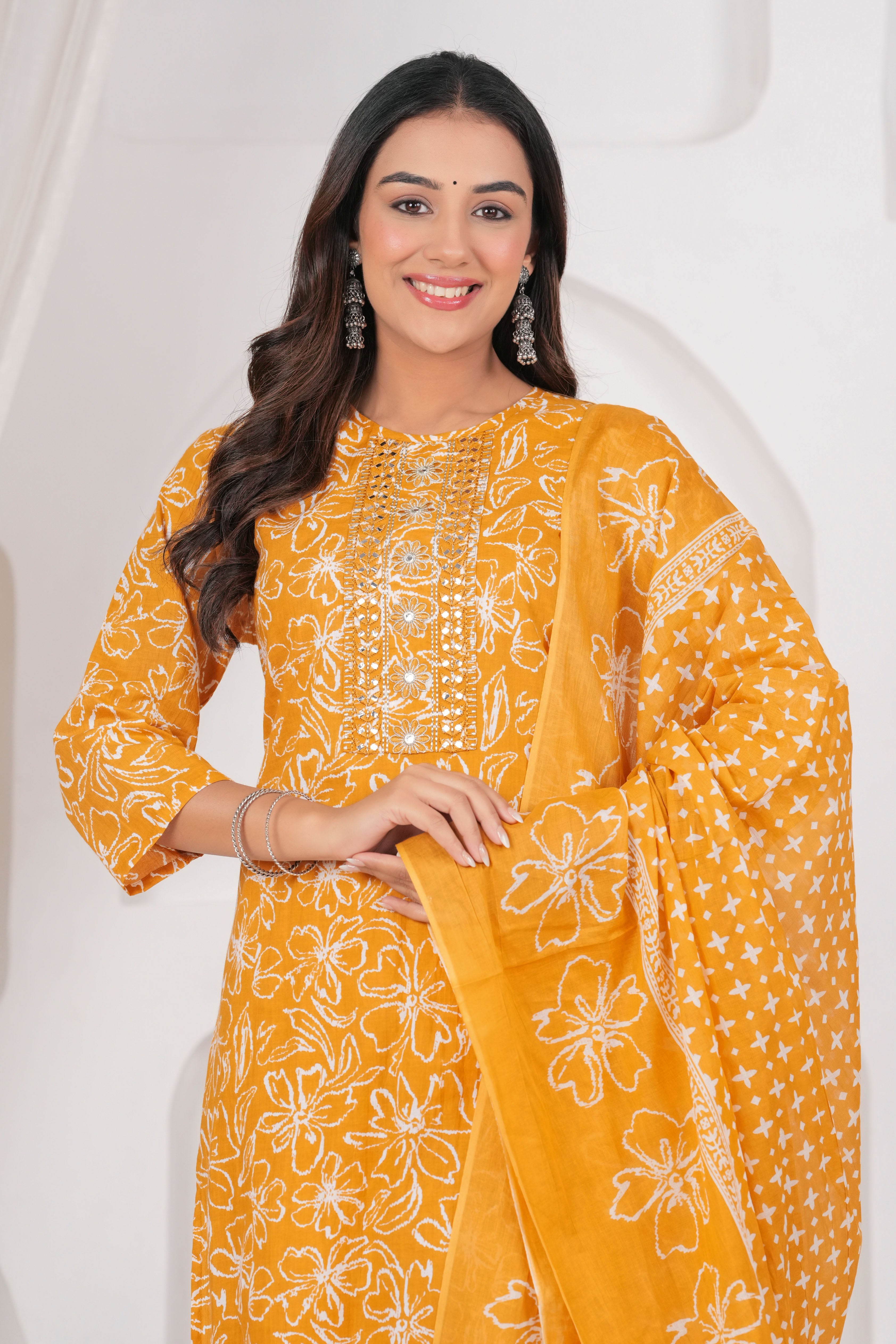 Jaipur Kurti Floral Printed Cotton Kurta Set with Embroidery & Dupatta