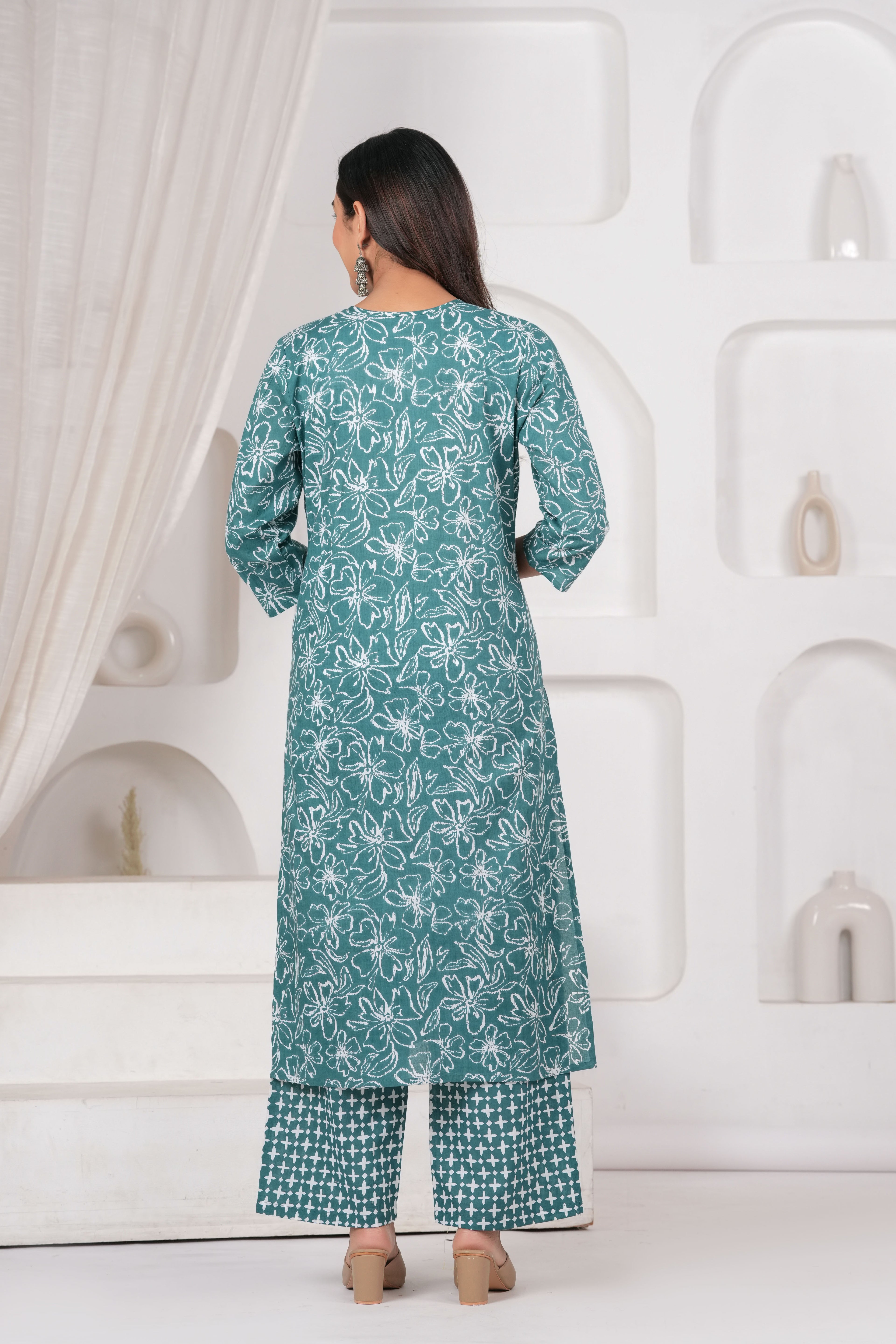 Jaipur Kurti Floral Printed Cotton Kurta Set with Embroidery & Dupatta