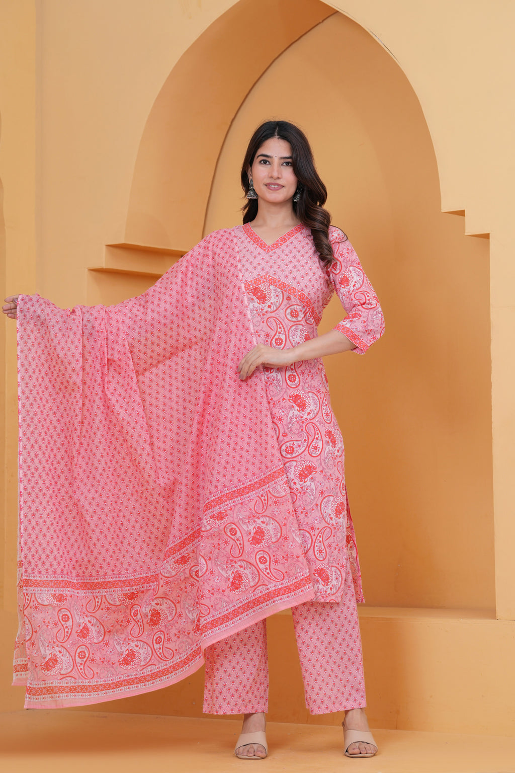 Sanganeri Print Pure Cotton 60*60 3-Piece Suit Set
