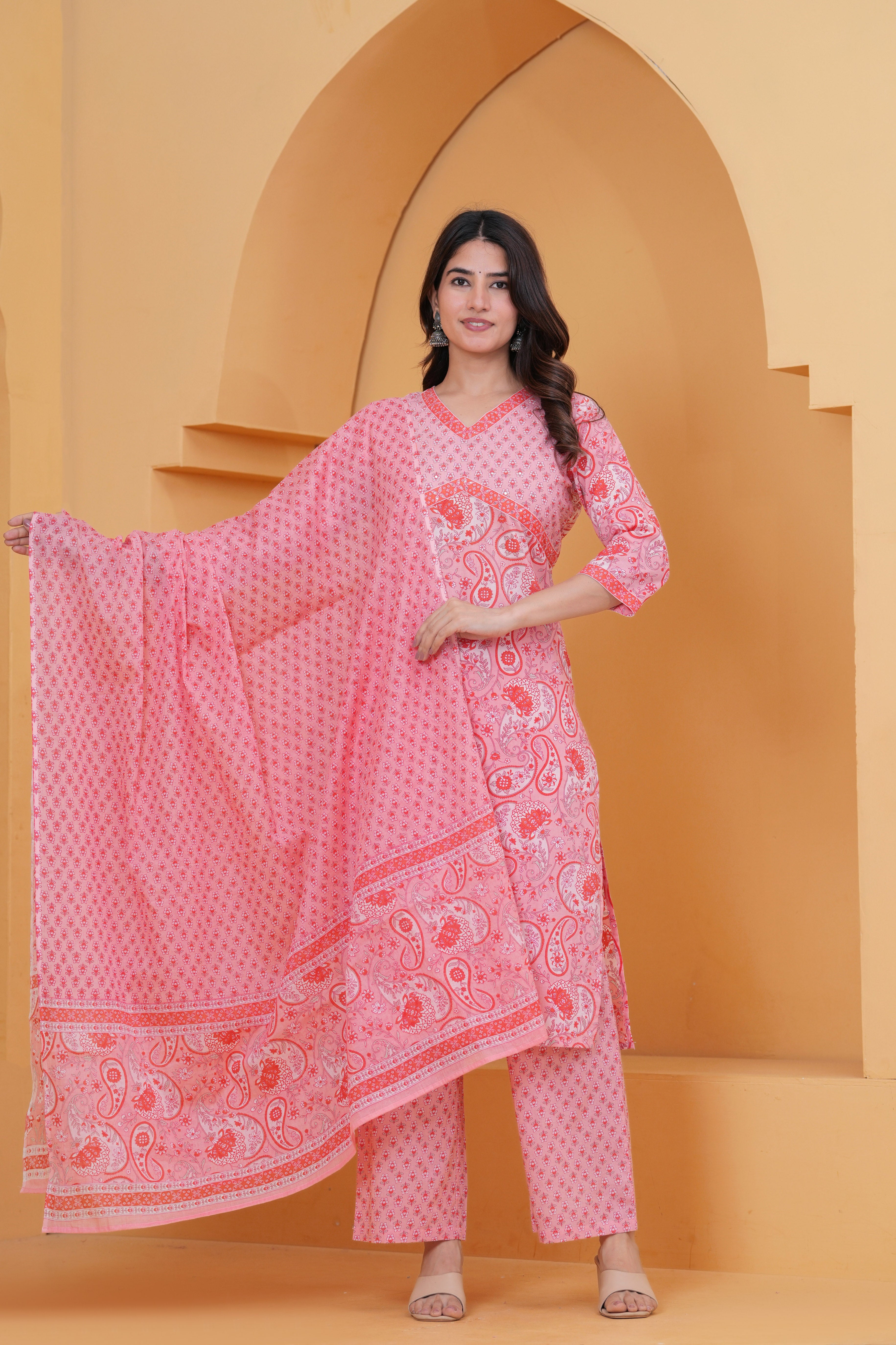 Sanganeri Print Pure Cotton 60*60 3-Piece Suit Set
