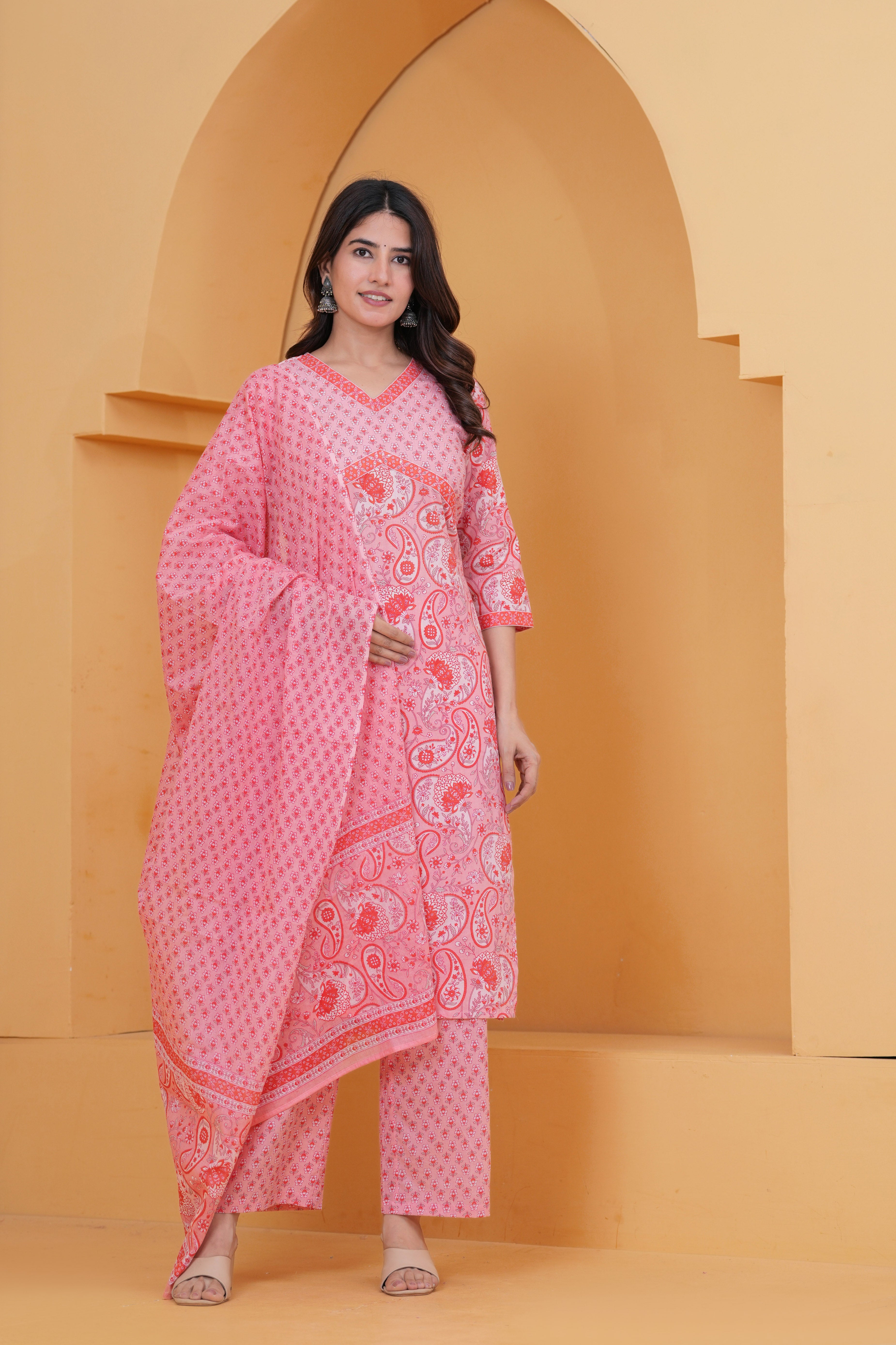 Sanganeri Print Pure Cotton 60*60 3-Piece Suit Set