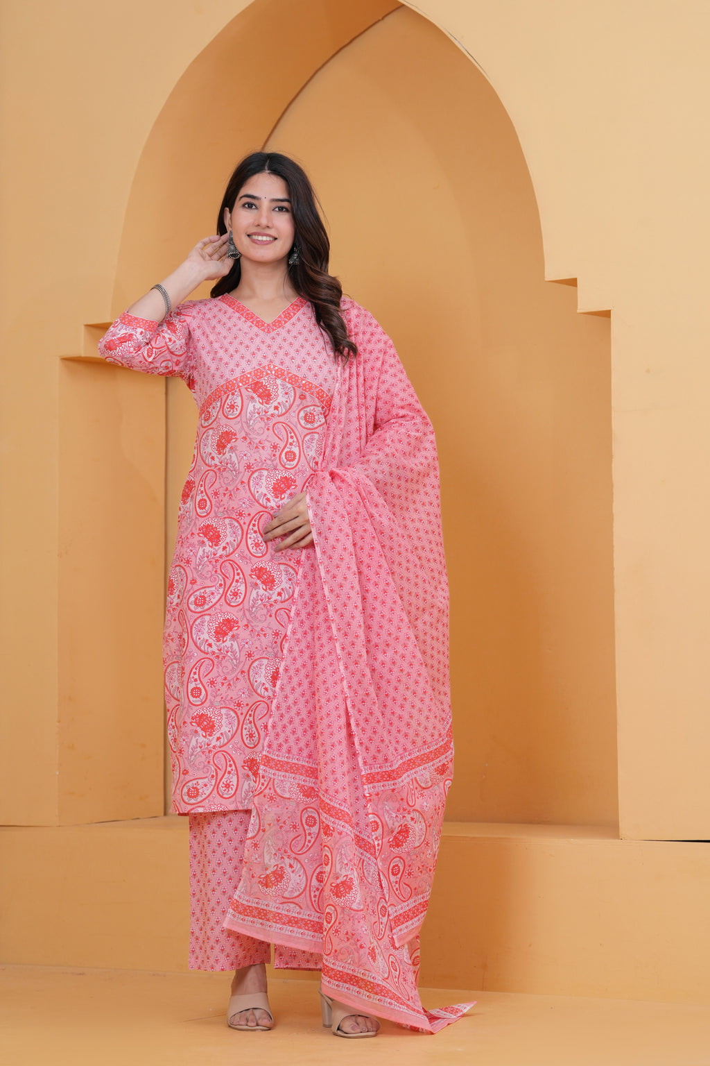 Sanganeri Print Pure Cotton 60*60 3-Piece Suit Set