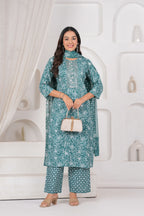 Jaipur Kurti Floral Printed Cotton Kurta Set with Embroidery & Dupatta