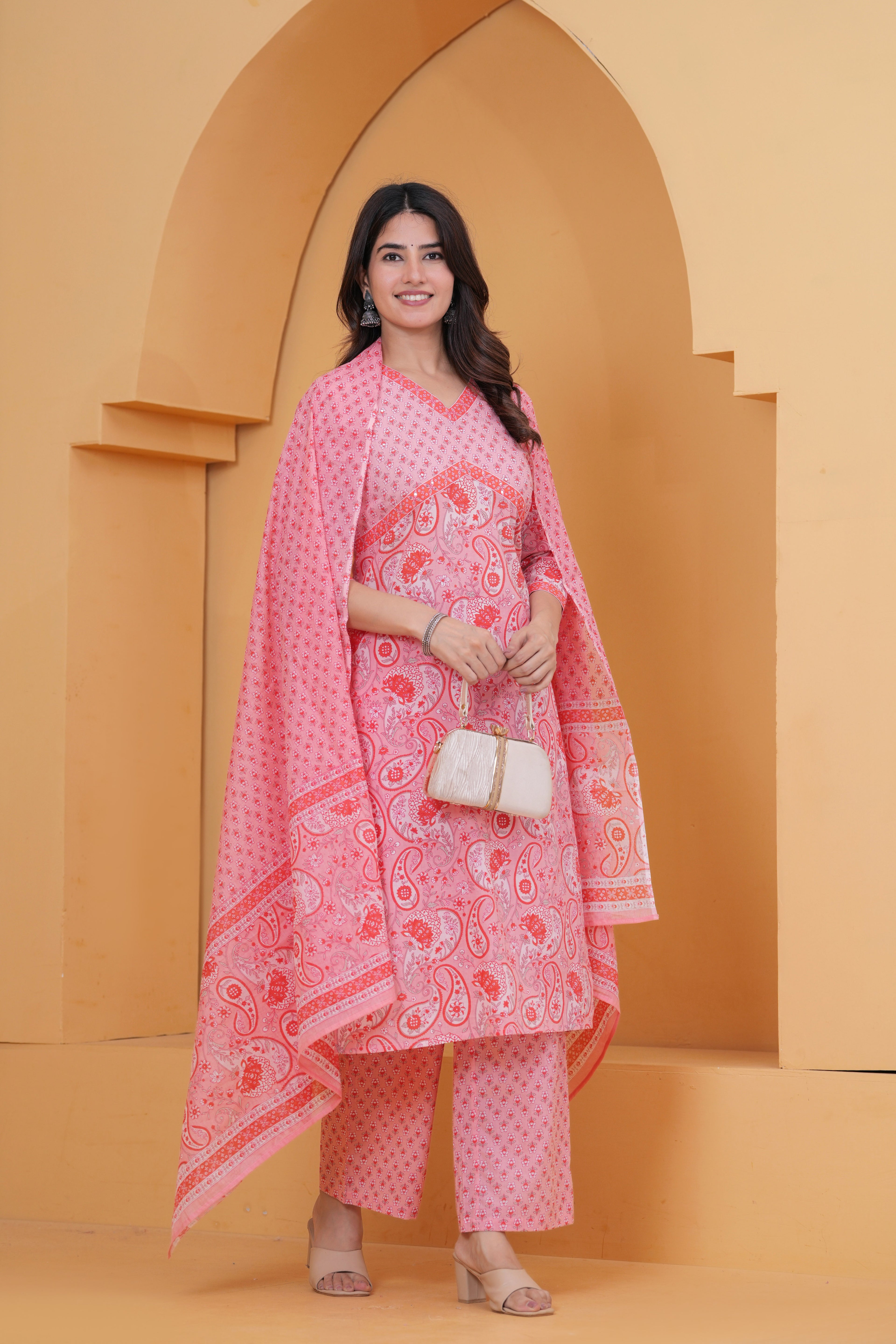 Sanganeri Print Pure Cotton 60*60 3-Piece Suit Set