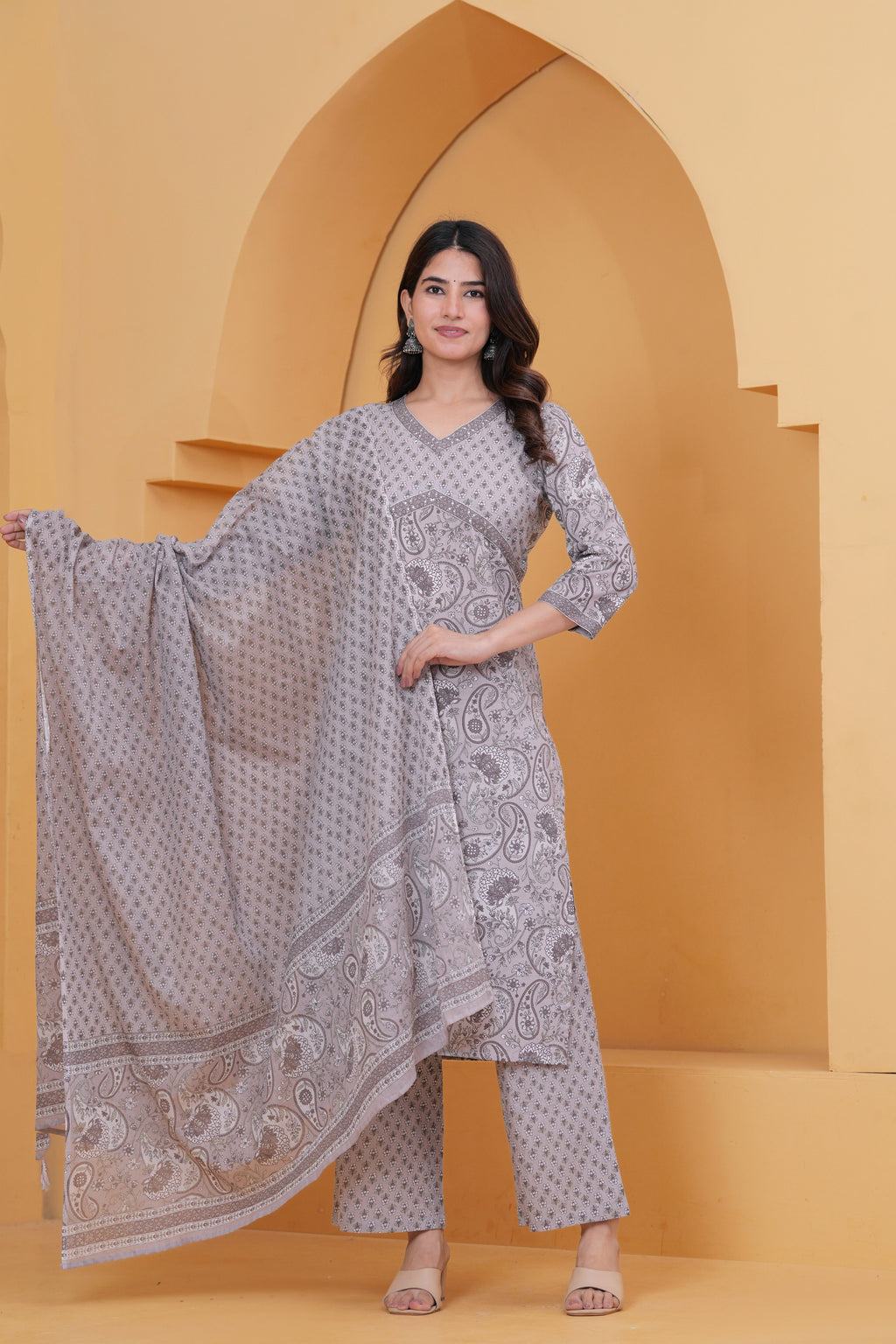 Sanganeri Print Pure Cotton 60*60 3-Piece Suit Set