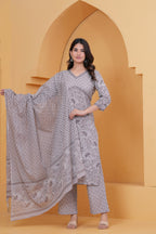 Sanganeri Print Pure Cotton 60*60 3-Piece Suit Set