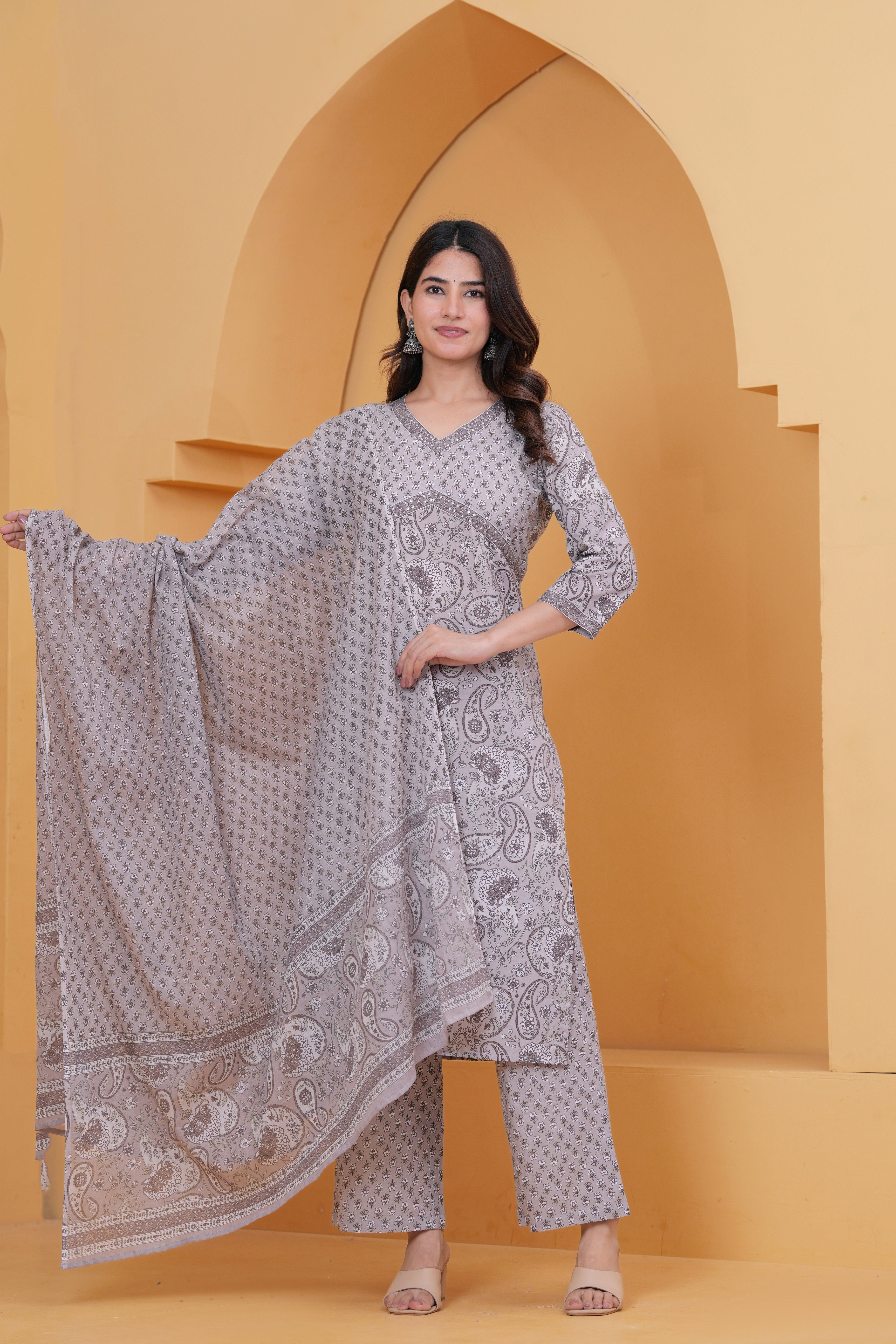 Sanganeri Print Pure Cotton 60*60 3-Piece Suit Set