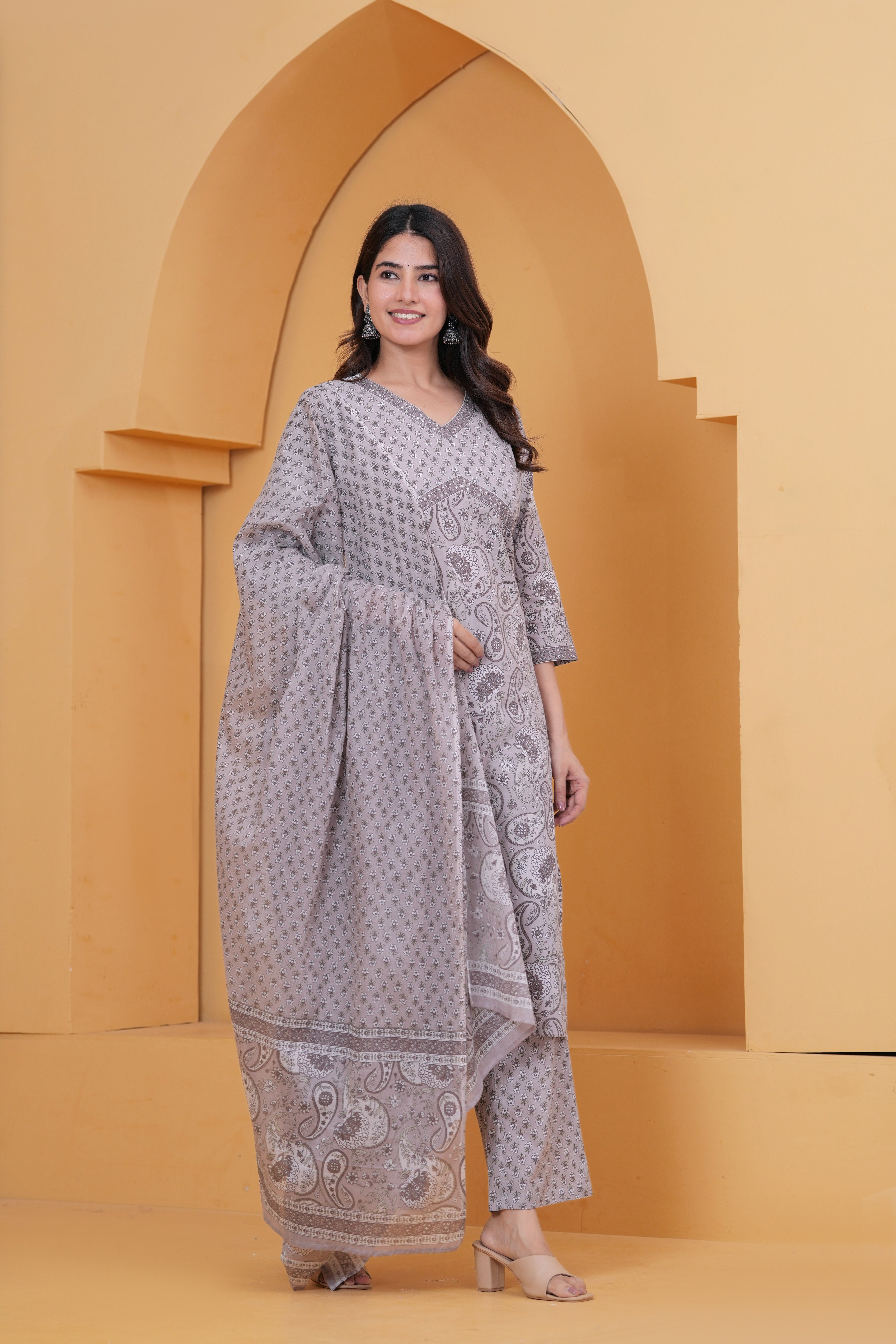 Sanganeri Print Pure Cotton 60*60 3-Piece Suit Set