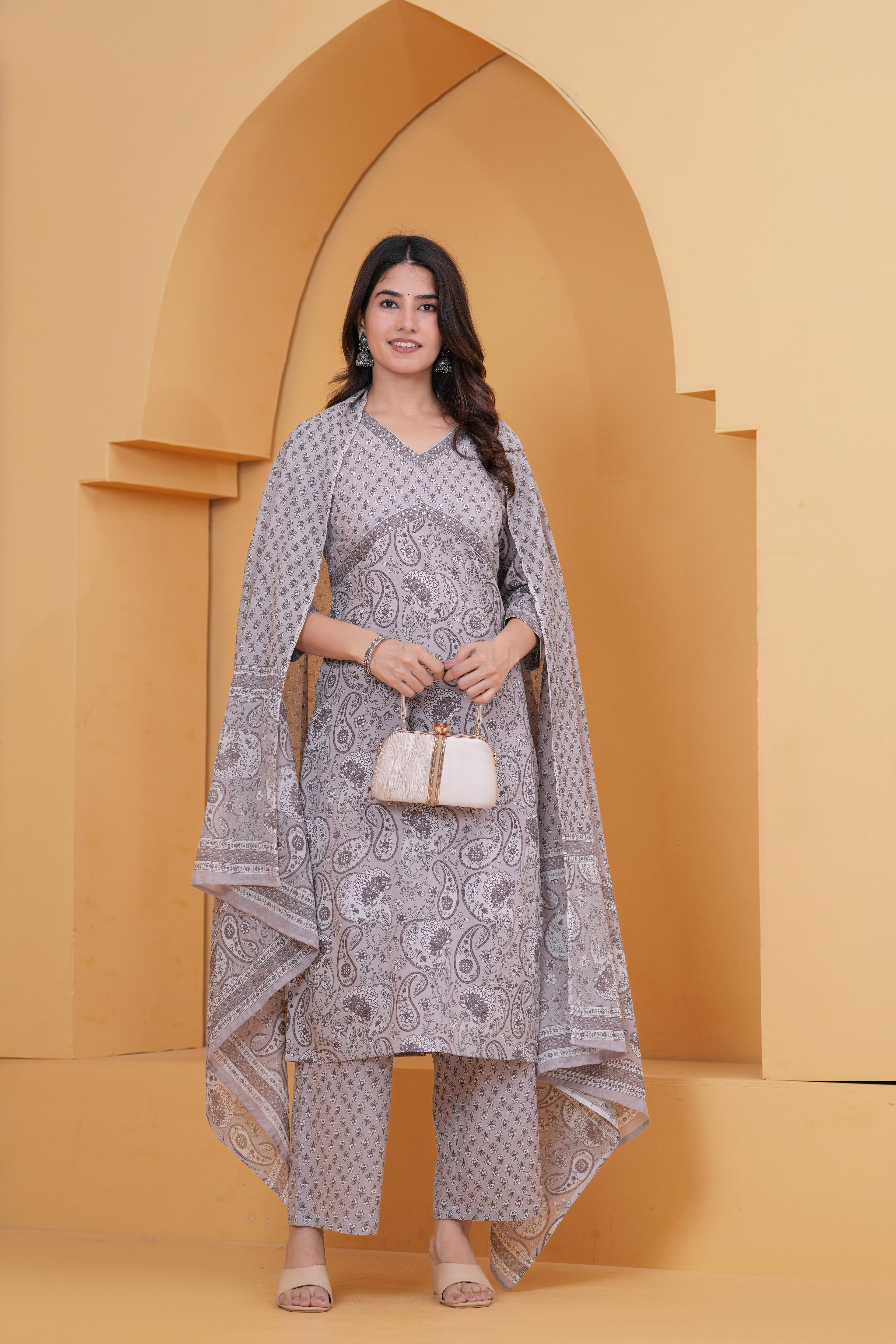 Sanganeri Print Pure Cotton 60*60 3-Piece Suit Set