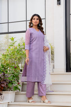Special Edition: Premium Fancy Razzo Lucknowi Chikankari Kurti with Cotton Silk Pant & Embroidered Dupatta