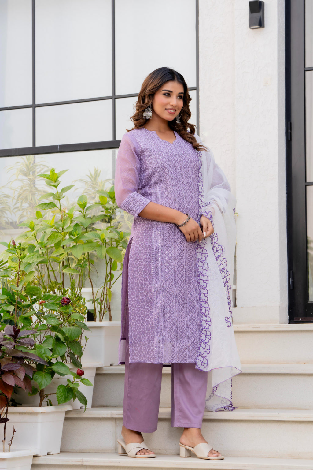 Special Edition: Premium Fancy Razzo Lucknowi Chikankari Kurti with Cotton Silk Pant & Embroidered Dupatta