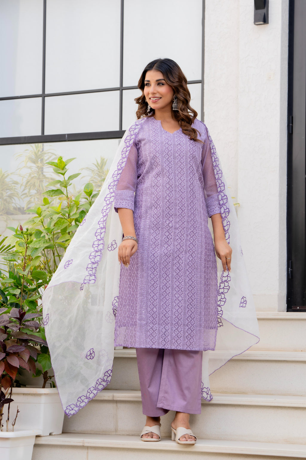 Special Edition: Premium Fancy Razzo Lucknowi Chikankari Kurti with Cotton Silk Pant & Embroidered Dupatta