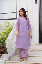 Special Edition: Premium Fancy Razzo Lucknowi Chikankari Kurti with Cotton Silk Pant & Embroidered Dupatta